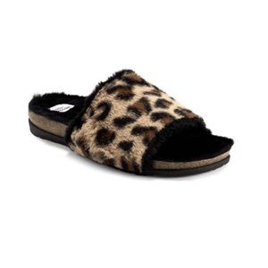 NEW Earth Origins Brown Leopard Olli Faux Fur Slides Women’s Size 7